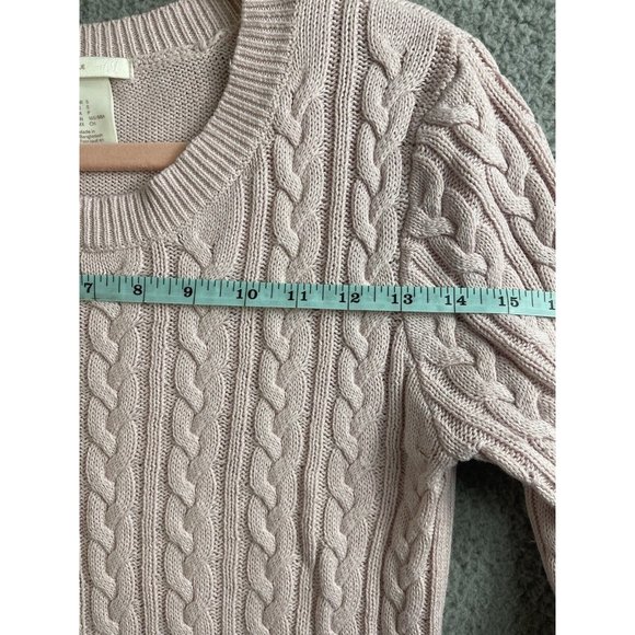 H&M Womens Sweater Size S Pink Cable Knit Pullover Long Sleeve Crew Neck Basic - Picture 7 of 9